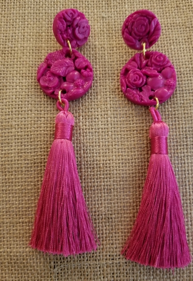 Handcrafted clay tassel earrings - Picture 4 of 5